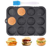 BlyeMichdi 12 Cavités Moule pour Burger Bun en Silicone, Moule à Pain Hamburger, Rond 8 Cm, Outils de Cuisson de Cuisine, Moule Barquette pour la Cuisson à Domicile pour Lavable au Lave-Vaisselle