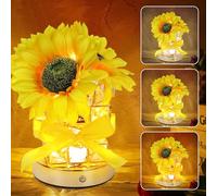 BlyeMichdi Décoration Fleur Lampe Tactile Rechargeable, Lampe Tactile en Forme de Tournesol, Cadeau d'Anniversaire pour Femme, Petite Veilleuse à Intensité Variable 3 Couleurs, pour la Fête des Mères