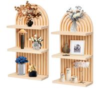 BlyeMichdi Lot de 2 Étagère Murale Bohème Etagere Bois, Étagères Flottantes en Bois Etagere Murale, Décoration Bohème pour Salon, Salle de Bain, Bureau et Cuisine, 3 Couches, 20x10x40CM