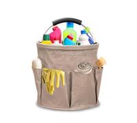 BlyeMichdi Organiseur de Nettoyage Multi-Poches, Panier de Nettoyage avec Poignée, 17L Sac de Nettoyage Preuve L'eau de 6 Compartiments, Facile à Nettoyer et à Transporter, 28x28x28cm, Brun