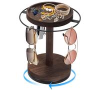BlyeMichdi Présentoir à Lunettes Rotatif à 360°, Support pour Lunettes de Soleil, Rangement Lunette de Soleil pour 12-16 Lunettes, avec Plateau de Rangement pour Montres, Bracelets, Bagues