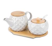 BlyeMichdi Service à Lait et à Sucre, Pot à Lait et Sucrier en Céramique avec Couvercle et Cuillère, Ensemble de Service à Sucre et Crème, Compatible Lave-Vaisselle pour la Cuisine et Le Café