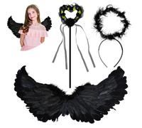 BlynthaToy 1 Set Black Angel Costume, Angel Wings, Black Angel Wings, Angel Wings Costume, Angel Wings Grand Format, with Halo and Magic Wand, for Adults Women Kids Halloween Carnival Birthday Part
