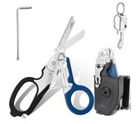 Blyxon Ciseaux Multifonctions 6-en-1 pour Urgences, Ciseaux de Trauma Tactiques Pliants, Outils de Cisailles de Sauvetage pour Camping avec Étui Utilitaire (Noir/Bleu)