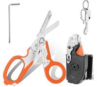 Blyxon Ciseaux Multifonctions 6-en-1 pour Urgences, Ciseaux de Trauma Tactiques Pliants, Outils de Cisailles de Sauvetage pour Camping avec Étui Utilitaire (Orange)