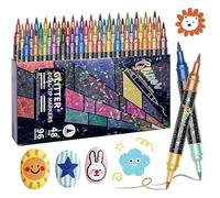 Blyzor 24 48 72 96 Couleurs Marqueurs À Pinceau Effet Pailleté,Stylos À Peinture Scintillante À Double Pointe 2-en-1 Pour Coloriage & Journaling Adulte,Ensemble De Marqueurs Scintillants(96 Colors)