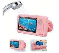Blyzor Support De Téléphone De Douche Étanche avec Haut-Parleur, Support De Téléphone De Douche avec Bluetooth sans Fil pour, Support Rotatif Réglable À 360° pour Miroir De Salle De Bain(Pink)
