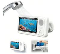 Blyzor Support De Téléphone De Douche Étanche avec Haut-Parleur, Support De Téléphone De Douche avec Bluetooth sans Fil pour, Support Rotatif Réglable À 360° pour Miroir De Salle De Bain(White)
