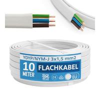 BM Electric Câble d'alimentation YDYp NYM 3 x 1,5 mm² (plat 10 × 5 mm) - Câble ruban pour flux de fenêtre - Câble d'installation électrique - 300/500 V - Cuivre solide - Fabriqué en UE