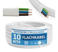 BM Electric YDYp Câble d'installation plat NYM-J 3 × 2,5 mm², profilés 11 × 6 mm, conducteurs en cuivre 300/500 V, gris PVC Sheath, installation fixe pour pièces sèches, vapeur, pièces humides, cœurs