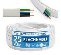 BM Electric YDYp Câble d'installation plat NYM-J 3 × 2,5 mm², profilés 11 × 6 mm, conducteurs en cuivre 300/500 V, gris PVC Sheath, installation fixe pour pièces sèches, vapeur, pièces humides, cœurs