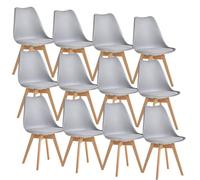 BM Home 12 Chaises Tulipes Salle à Manger Scandinaves de Bureau, Pieds en Bois de Hêtre Massif, Couleur Grise, Style Nordic