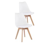 BM Home 2 Chaises Tulipes Salle à Manger Scandinaves, Style Nordic, Pieds en Bois de Hêtre Massif, Cuir Synthétique, Blanches