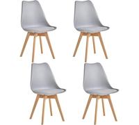 BM Home 4 Chaises Tulipes Salle à Manger Scandinaves, Pieds en Bois de Hêtre Massif, Couleur Gris, Style Nordique