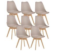 BM Home 8 Chaises Tulipes Salle à Manger Scandinaves de Bureau, Pieds en Bois de Hêtre Massif, Couleur Taupe, Style Nordic, Revêtement Cuir Synthétique