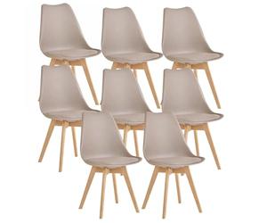 BM Home 8 Chaises Tulipes Salle à Manger Scandinaves de Bureau, Pieds en Bois de Hêtre Massif, Couleur Taupe, Style Nordic, Revêtement Cuir Synthétique