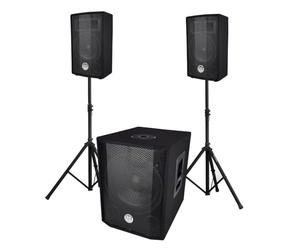 BM Sonic BMS 1208 Système Sono Triphonique 2.1 Caisson Bi-amplifié 1000W 30cm USB Bluetooth Satellites 8" 2x200W Pieds Câbles