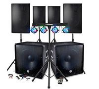 BM Sonic Kit Sono DJ 4800W 4 Enceintes 12" 2 Subwoofers 18" USB Bluetooth Pieds Salle des Fêtes, Sono pour Banquet/Repas
