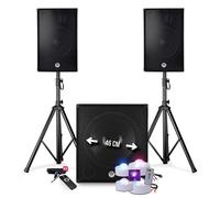 BM Sonic Kit Sono DJ Complet 2400W - 2 Enceintes + Caisson + Pieds - USB Bluetooth - 4 Jeux de Lumières Strobo Flash