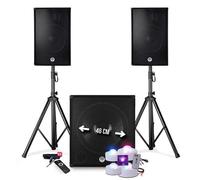 BM Sonic Kit Sono DJ Complet 2400W - 2 Enceintes + Caisson + Pieds - USB Bluetooth - 4 Jeux de Lumières Strobo Flash