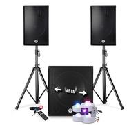 BM Sonic Kit Sono DJ Complet 2400W - 2 Enceintes + Caisson + Pieds - USB Bluetooth - 4 Jeux de Lumières Strobo Flash