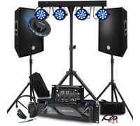 BM Sonic Pack Sono 3200W Complet Paire Enceintes Passives 2x600W Table de Mixage Portique 4 Lumières TEOS OVNI LED Salle Fêtes