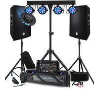 BM Sonic Pack Sono 3200W Complet Paire Enceintes Passives 2x600W Table de Mixage Portique 4 Lumières TEOS OVNI LED Salle Fêtes