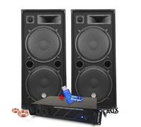 BM Sonic Pack Sono 7000W 2 Enceintes LSC215 2000W Ampli Ibiza AMP2000 3000W Câbles Mariage DJ Soirée