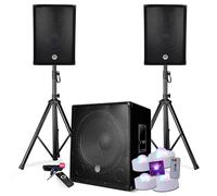 BM Sonic Pack Sonorisation DJ 2200W BMS1512 - Caisson 18", 2 Enceintes 12", Pieds, USB/Bluetooth, 4 Mini Jeux de Lumières LED