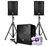 BM Sonic Pack Sonorisation DJ 2200W BMS1512 - Caisson 18", 2 Enceintes 12", Pieds, USB/Bluetooth, 4 Mini Jeux de Lumières LED