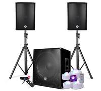 BM Sonic Pack Sonorisation DJ 2200W BMS1512 - Caisson 18", 2 Enceintes 12", Pieds, USB/Bluetooth, 4 Mini Jeux de Lumières LED, Noir