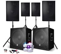 BM Sonic Système Sonorisation Complet 4400W 4 Enceintes 2 Subwoofers USB Bluetooth Pieds Câble PC 4 Jeux LED DJ PA
