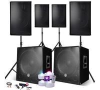 BM Sonic Système Sonorisation Complet 4400W 4 Enceintes 2 Subwoofers USB Bluetooth Pieds Câble PC 4 Jeux LED DJ PA