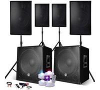 BM Sonic Système Sonorisation Complet 4400W 4 Enceintes 2 Subwoofers USB Bluetooth Pieds Câble PC 4 Jeux LED DJ PA