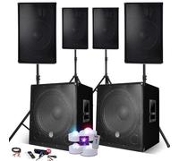 BM Sonic Système Sonorisation Complet 4400W 4 Enceintes 2 Subwoofers USB Bluetooth Pieds Câble PC 4 Jeux LED DJ PA