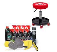 BM TOOLS Chariot de Garagiste pivotant à Hauteur réglable, à roulettes et Kit Nettoyage Auto Complet 21 Pièces Neutre Dunlop