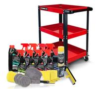 BM TOOLS Chariot de Servante 3 Étages sur roulettes et Kit Nettoyage Auto Complet 21 Pièces Citron Dunlop (Shampoing, Micro, ...)