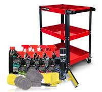 BM TOOLS Chariot de Servante 3 Étages sur roulettes et Kit Nettoyage Auto Complet 21 Pièces Neutre Dunlop (Shampoing, Micro, ...)