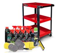 BM TOOLS Chariot de Servante 3 Étages sur roulettes et Kit Nettoyage Auto Complet 21 Pièces Pomme Dunlop (Shampoing, Micro, ...)
