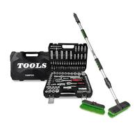 BM TOOLS Coffret Kit Outils 108 pcs BMT-108-PCS Clé à Cliquet Douille Acier Vanadium, Balai brosse de nettoyage à eau