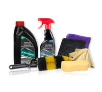 BM TOOLS Kit Nettoyage Jantes Voiture Dunlop 7 Pièces - Shampoing Auto, Nettoyant Jantes, Brosse Roue, 2 Microfibres, Éponges et Chamois