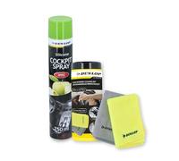 BM TOOLS Pack Chiffon Microfibre 35x40cm 300gsm et Spray Cockpit 750ml Pomme Dunlop - Nettoyant Intérieur, Parfum Frais, Protège