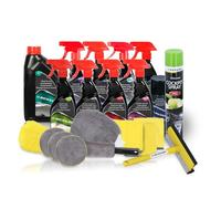 BM TOOLS Pack Complet Nettoyant Intérieur/Extérieur pour Voiture 21 pièces Dunlop Pomme - Shampoing, Nettoyant, Brosse, Microfibres