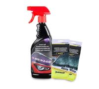 BM TOOLS Pack Détachant Insectes 500ml et 2 Microfibres 35x35cm Dunlop - Élimine Résidus, Pare-Brise Carrosserie, Lavable