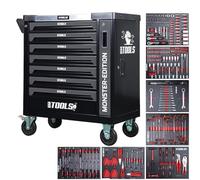 BM TOOLS Servante d'atelier 9/7 Monster-Edition-Grey 7 tiroirs Pleins, 1 Porte & 1 tiroir Vertical - 257 Outils - sur roulettes