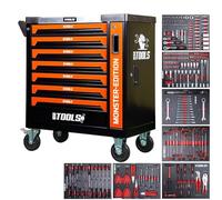 Servante d'atelier BM TOOLS 9/7 MONSTER-EDITION-ORANGE 7 tiroirs pleins, 1 porte & 1 tiroir vertical - 257 outils, Sur roulettes