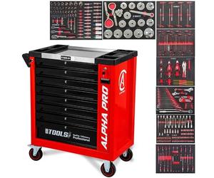 BM TOOLS Servante d'Atelier Garage Automobile Alpha-Pro - 9 Tiroirs - 311 Outils, 4 Roues, 2 Freins, Chariot Mecanicien - Rouge