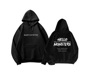 BM World Tour Hello Monsters sweat à capuche 2025 BABY-MON-S7ER K-pop Support imprimé Merch coton sweat(A black,XL)