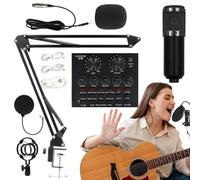 BM800 Condenser Microphone Set | Professional Streamig Kit With Stand, ABS Microphone, 3,5 mm Cable & Spray Shield | Live Recording Equipment For Anchors, Singers, Podcasters | User-Friendly Black & G