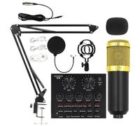 BM800 Condenser Microphone Set | Professional Streamig Kit With Stand, ABS Microphone, 3,5 mm Cable & Spray Shield | Live Recording Equipment For Anchors, Singers, Podcasters | User-Friendly Black & G